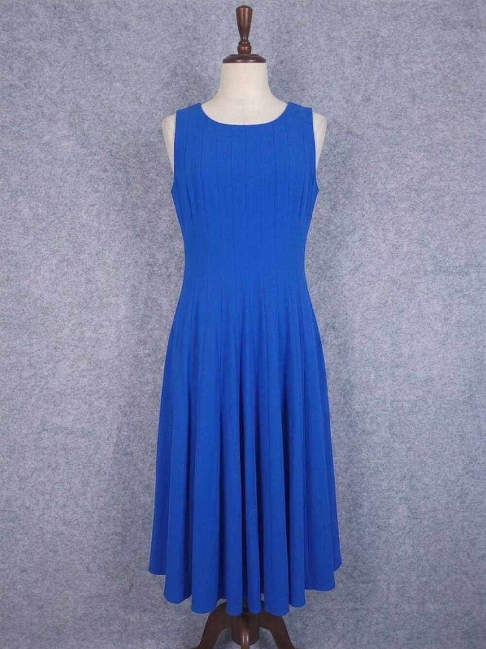 J Peterman Royal Blue Sleeveless Dress Fit & Flare Pleated Lined Size 12